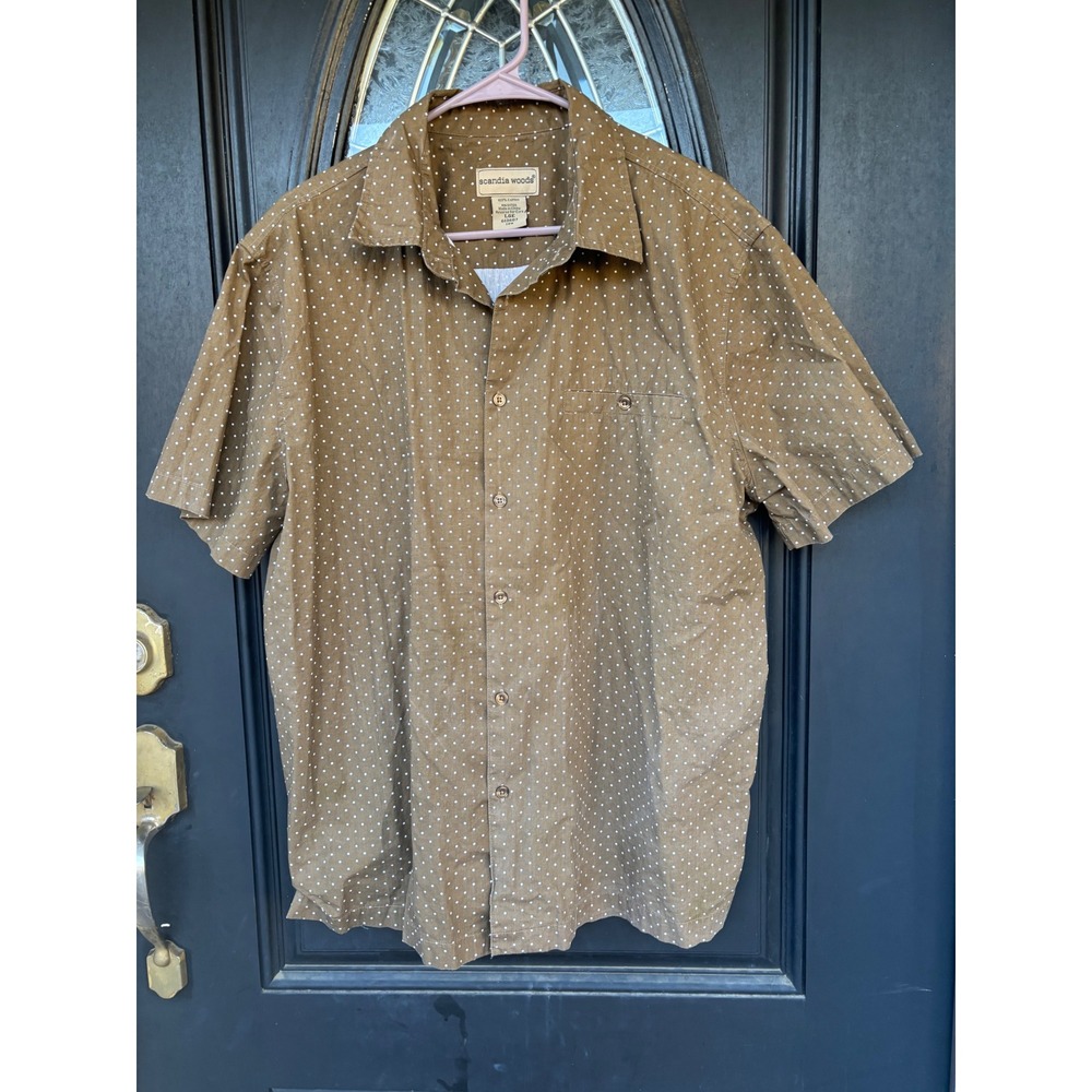 Scandia Woods Mens Brown Polka Dot Short Sleeve‎ Cotton Button Down Shirt Large